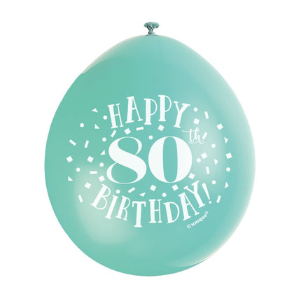 Ballonnen Happy Birthday 80 Jaar 28cm 10st van Unique koop je bij Partywinkel