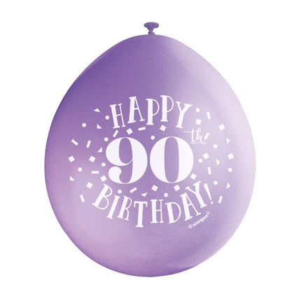 Ballonnen Happy Birthday 90 Jaar 28cm 10st van Unique koop je bij Partywinkel