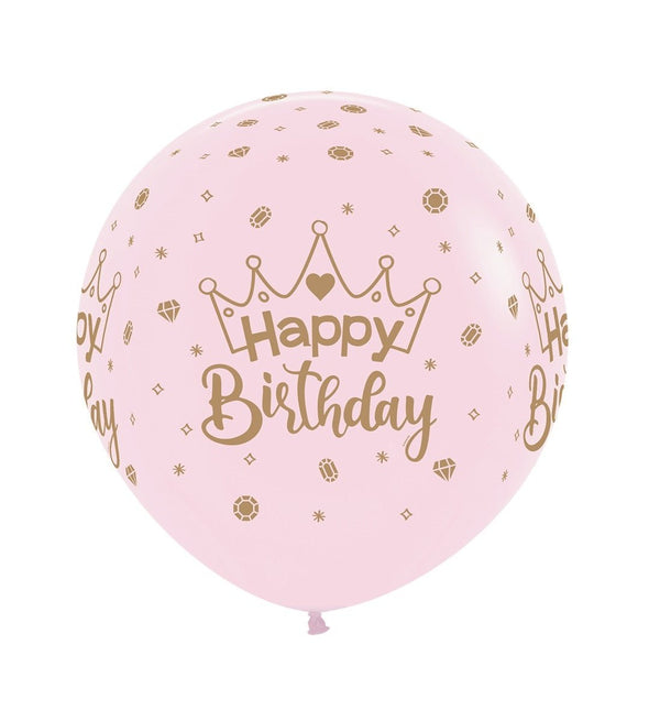 Ballonnen Happy Birthday Crowns Pastel Matte Pink 61cm 3st van Sempertex koop je bij Partywinkel