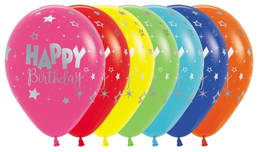 Ballonnen Happy Birthday Fantasy Metallic Ink Silver 30cm 25st van Sempertex koop je bij Partywinkel