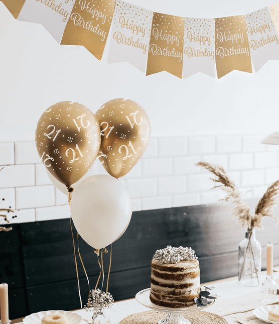 Ballonnen Happy Birthday Goud Wit 30cm 8st van Paper Dreams koop je bij Partywinkel