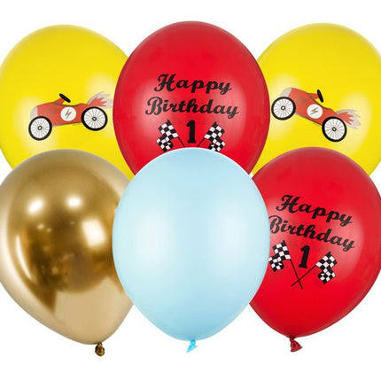 Ballonnen Happy Birthday Race Mix 30cm 6st van Partydeco koop je bij Partywinkel