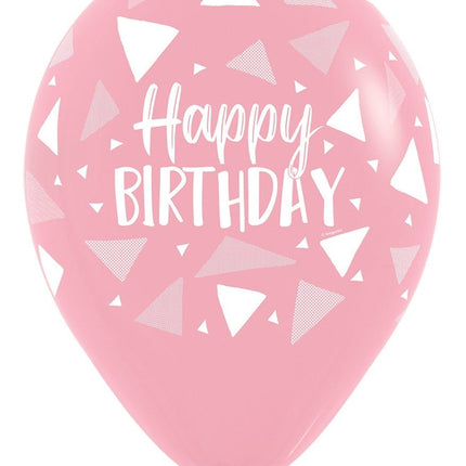 Ballonnen Happy Birthday Triangles Pink Mix 30cm 25st van Sempertex koop je bij Partywinkel