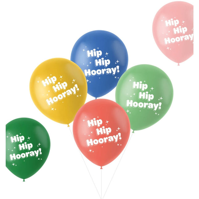 Ballonnen Hip Hip Hooray Gekleurd 33cm 6st van Folat koop je bij Partywinkel