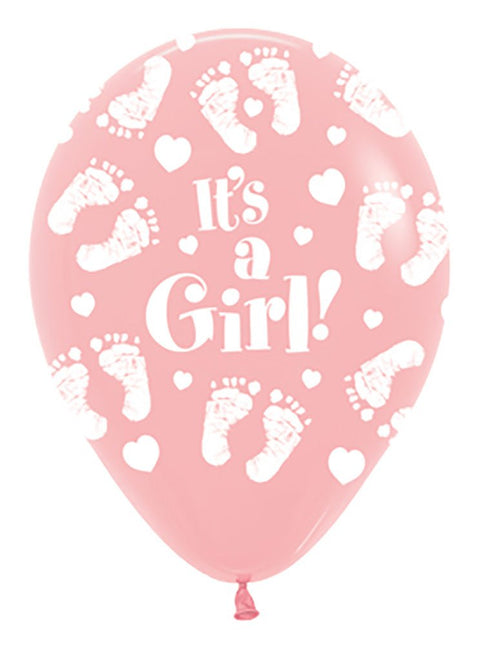 Ballonnen It's a Girl Footprint Pink 30cm 25st van Sempertex koop je bij Partywinkel