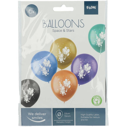 Ballonnen Space & Sterren Gekleurd 33cm 6st van Folat koop je bij Partywinkel