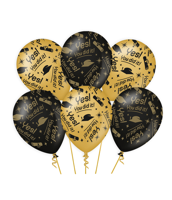 Ballonnen You Did It Goud Zwart 30cm 6st van Paper Dreams koop je bij Partywinkel