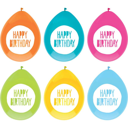 Ballonnnen Happy Birthday Gekleurd 30cm 6st van Haza Witbaard koop je bij Partywinkel