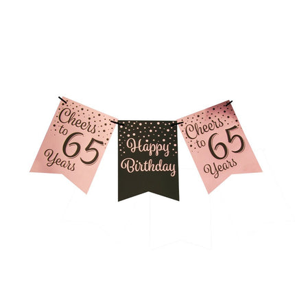Banner 65 Jaar Roze Zwart 6m van Paper Dreams koop je bij Partywinkel