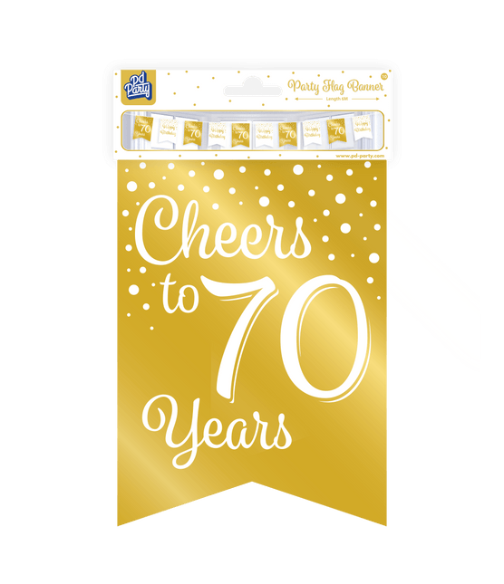 Banner 70 Jaar Goud Wit 6m van Paper Dreams koop je bij Partywinkel