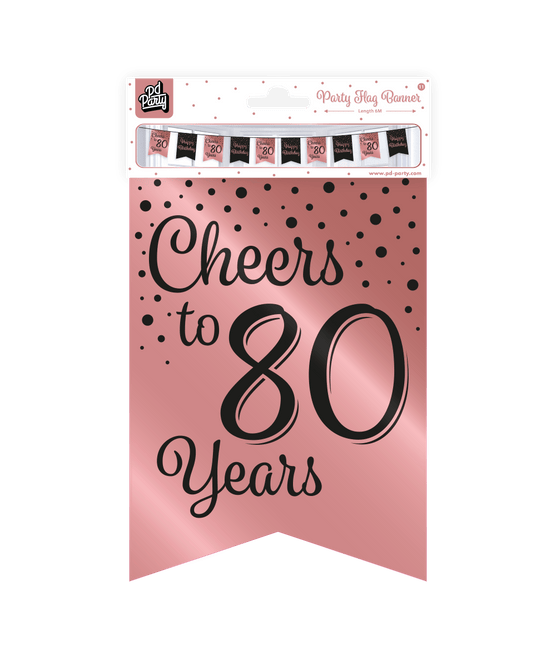 Banner 80 Jaar Roze Zwart 6m van Paper Dreams koop je bij Partywinkel