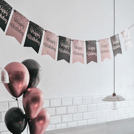 Banner Congrats Roze Zwart 6m van Paper Dreams koop je bij Partywinkel