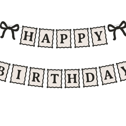 Banner Happy Birthday strikken, 100 cm, crème - zwart van Partydeco koop je bij Partywinkel