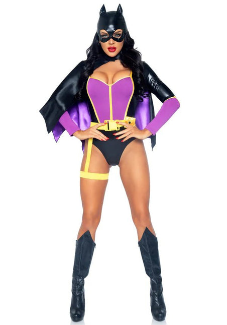 Batgirl Kostuum Zwart Paars Dames Bodysuit Leg Avenue van Leg Avenue koop je bij Partywinkel