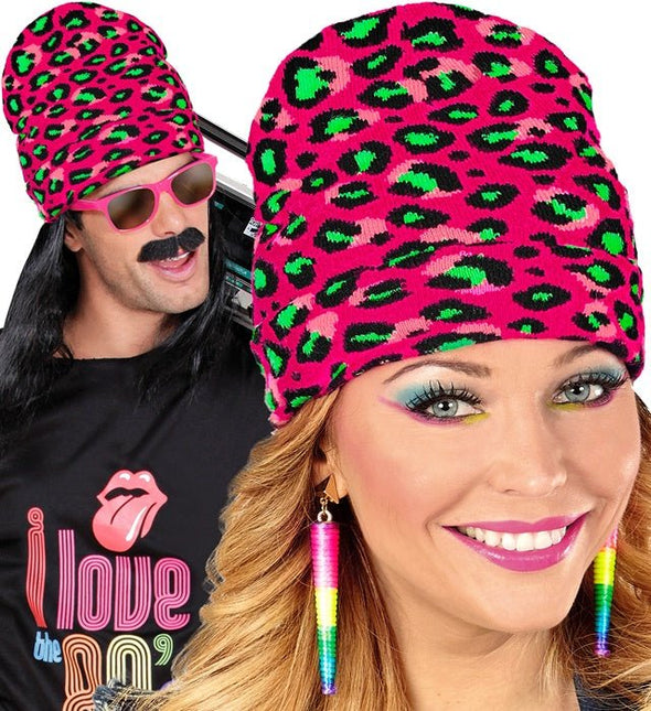 Beanie Luipaard Neon Roze van Widmann koop je bij Partywinkel