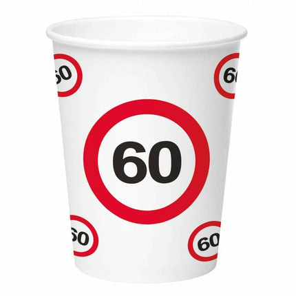Bekers 60 Jaar Verkeersbord Karton 350ml 8st van Folat koop je bij Partywinkel