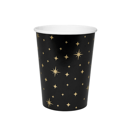 Bekers Gouden Sterren Zwart 13cm 8st van Paper Dreams koop je bij Partywinkel