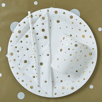 Bekers Gouden Stippen Wit 13cm 8st van Paper Dreams koop je bij Partywinkel