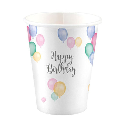 Bekers Happy Birthday Karton 250ml 8st van Riethmueller koop je bij Partywinkel