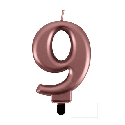 9-års-stearinlys, lyserød metallic, 7 cm
