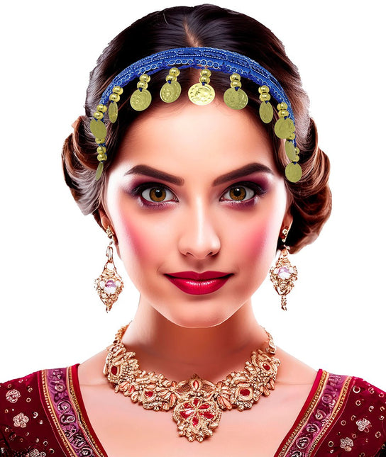 Blauw Gouden Hoofdband Munten van Fiestas Guirca koop je bij Partywinkel