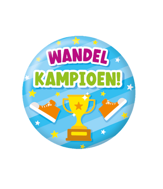 Blauwe Button Wandelkampioen 5,5cm van Paper Dreams koop je bij Partywinkel