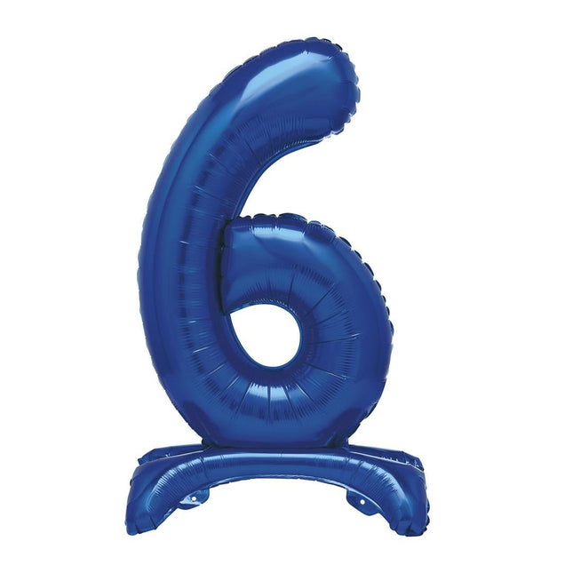 Blauwe Cijfer Ballon 6 Jaar Met Standaard 76cm van Unique koop je bij Partywinkel