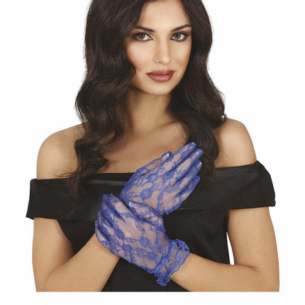 Blauwe Handschoenen Kant 22cm van Fiestas Guirca koop je bij Partywinkel