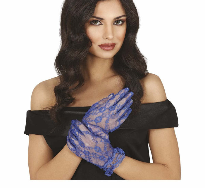 Blauwe Handschoenen Kant 22cm van Fiestas Guirca koop je bij Partywinkel
