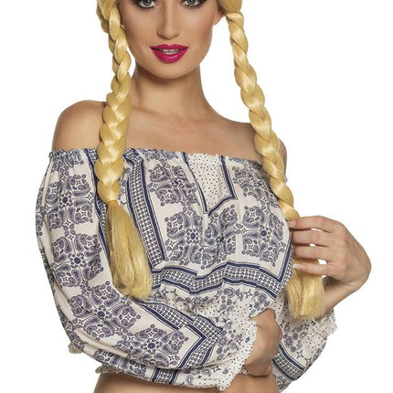 Blonde Pruik met Vlechten van Boland koop je bij Partywinkel