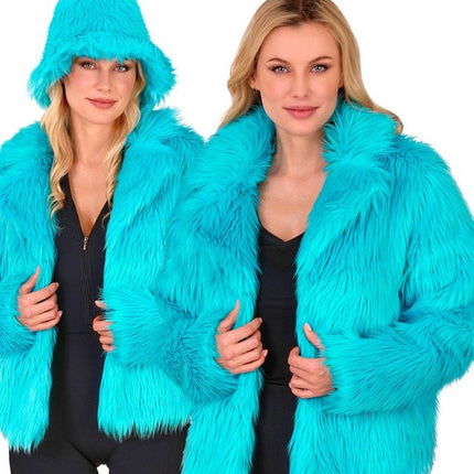 Bontjas Dames Pluche Turquoise van Widmann koop je bij Partywinkel