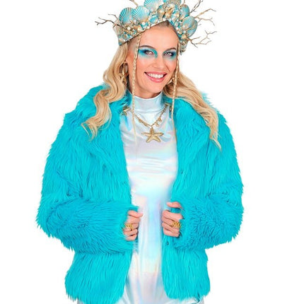 Bontjas Dames Pluche Turquoise van Widmann koop je bij Partywinkel