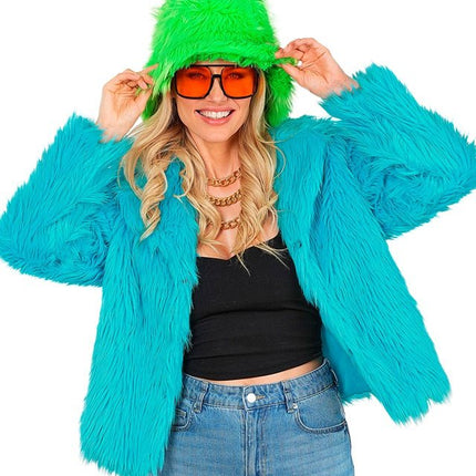Bontjas Dames Pluche Turquoise van Widmann koop je bij Partywinkel