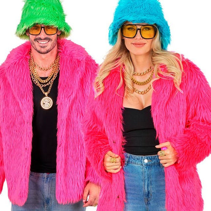 Bontjas Pluche Neon Roze van Widmann koop je bij Partywinkel