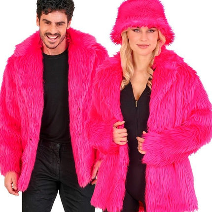 Bontjas Pluche Neon Roze van Widmann koop je bij Partywinkel