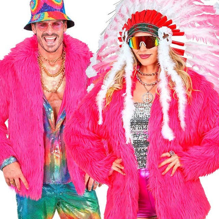 Bontjas Pluche Neon Roze van Widmann koop je bij Partywinkel