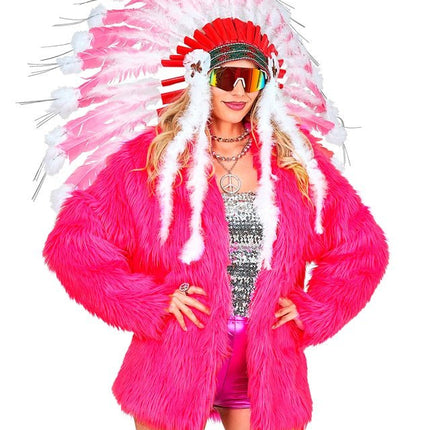 Bontjas Pluche Neon Roze van Widmann koop je bij Partywinkel