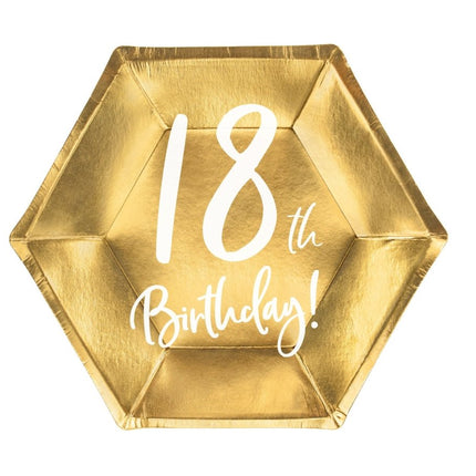 Borden 18 Jaar Goud 20cm 6st van Partydeco koop je bij Partywinkel