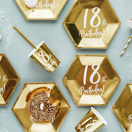 Borden 18 Jaar Goud 20cm 6st van Partydeco koop je bij Partywinkel