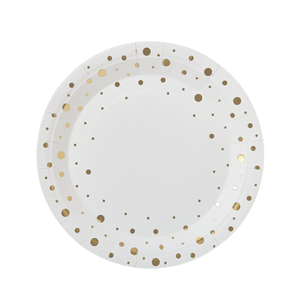 Borden Gouden Stippen Wit 20cm 8st van Paper Dreams koop je bij Partywinkel