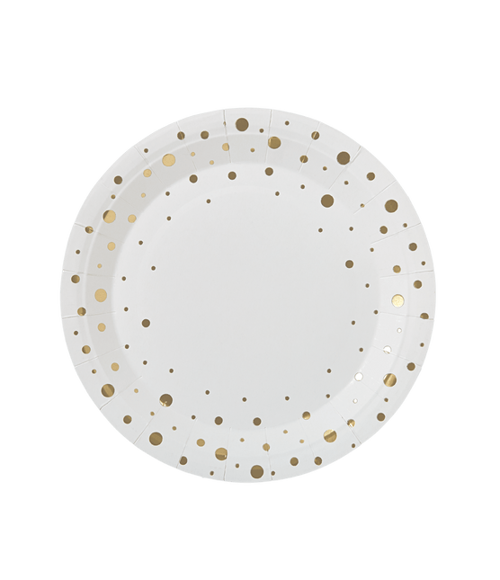 Borden Gouden Stippen Wit 20cm 8st van Paper Dreams koop je bij Partywinkel