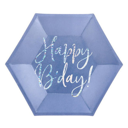 Borden Happy B'Day Blauw 20cm 6st van Partydeco koop je bij Partywinkel