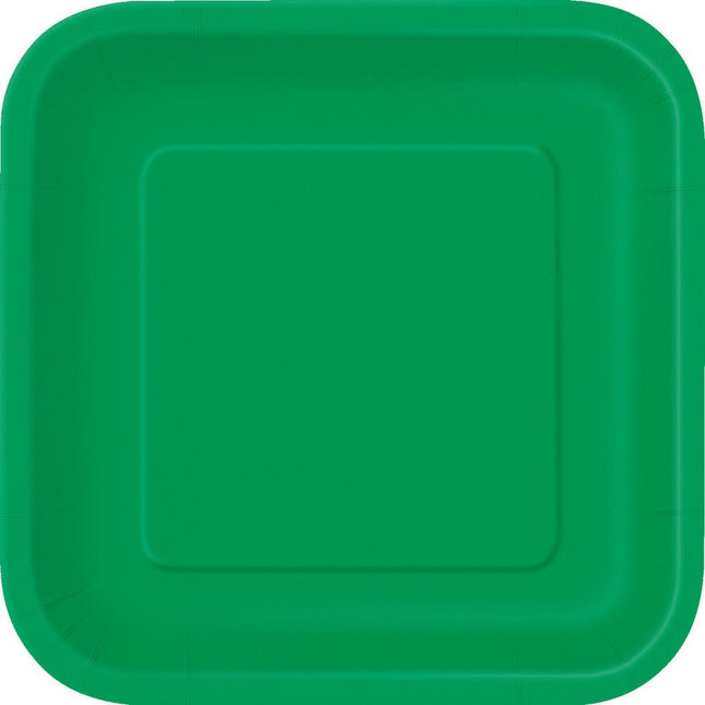 Borden Vierkant Groen 23cm 14st van Unique koop je bij Partywinkel