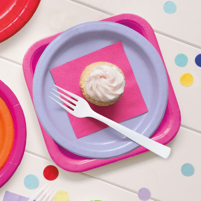 Borden Vierkant Roze 23cm 14st van Unique koop je bij Partywinkel