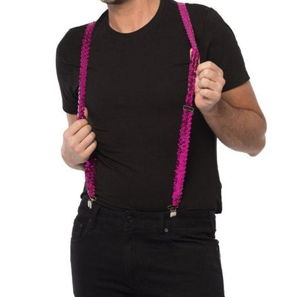 Bretels Pailletten Fuchsia van Partychimp koop je bij Partywinkel