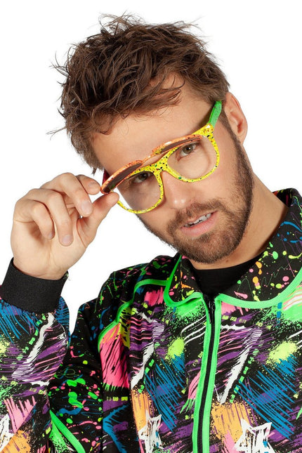 Neon 80S Bril Hologram Met Klep van Wilbers & Wilbers koop je bij Partywinkel