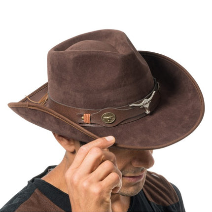 Brun cowboyhat med tyrehoved – én størrelse