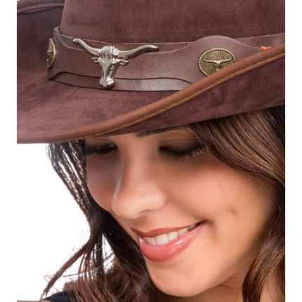 Brun cowboyhat med tyrehoved – én størrelse