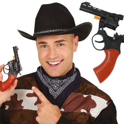 Bruin Zwarte Nep Pistool 18cm van Fiestas Guirca koop je bij Partywinkel