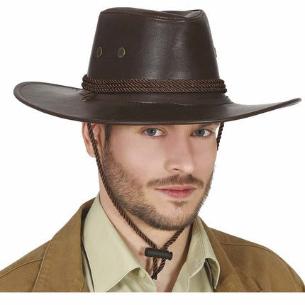 Bruine Cowboy Hoed Leder van Fiestas Guirca koop je bij Partywinkel